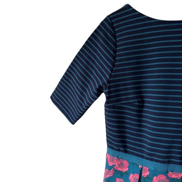 Matilda Jane Women's Peyton Fit Flare Dress Stripe Floral Rose Pockets Retro - Picture 16 of 16